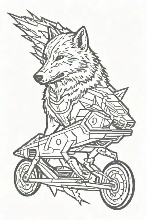 wolf and lightning bolts with delorian time machine tattoo design idea