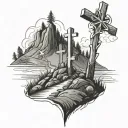3 cross tatoo on hill  tattoo design idea