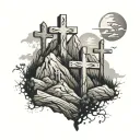 3 cross tatoo on hill  tattoo design idea