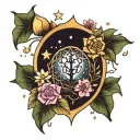 Libra flowers birds stars heart moon tree astrological symbols tattoo design idea