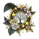Libra flowers birds stars heart moon tree astrological symbols tattoo design idea