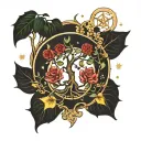 Libra flowers birds stars heart moon tree astrological symbols tattoo design idea