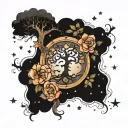 Libra flowers birds stars heart moon tree astrological symbols tattoo design idea