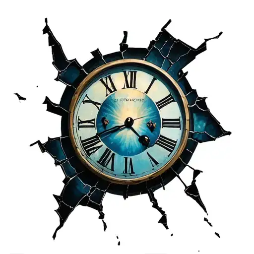 cracked clock tattoo design idea