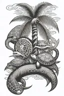 palm tree, turtle, tiki, shark, anchor tattoo design idea