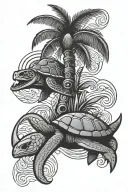 palm tree, turtle, tiki, shark, anchor tattoo design idea