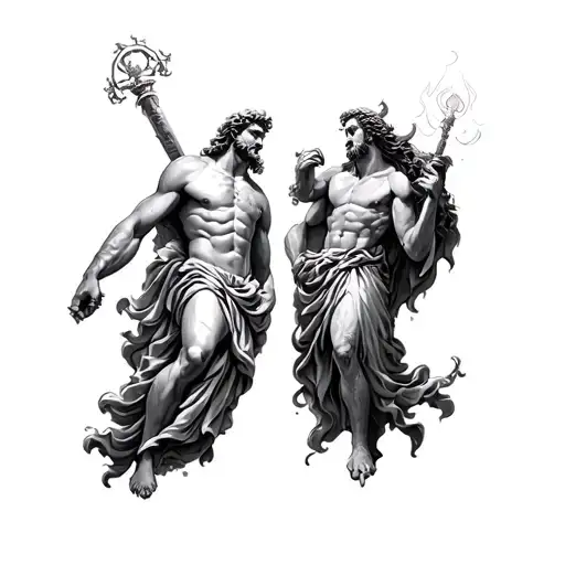 Zeus vs Hades God tattoo design idea