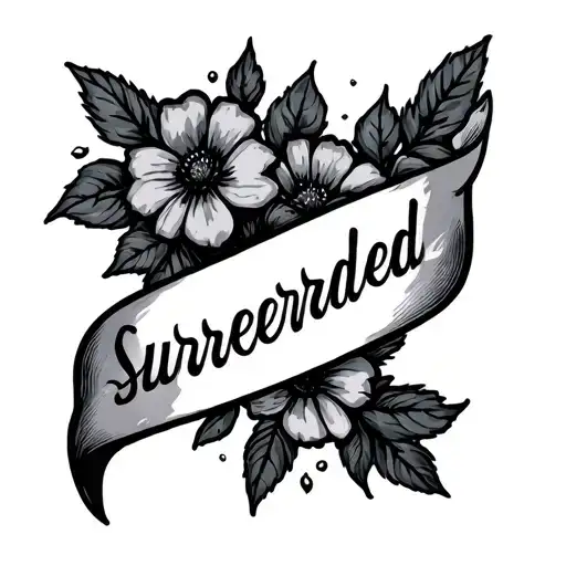 "wholly surrendered" on forearm in cursive, with no flowers tattoo design idea