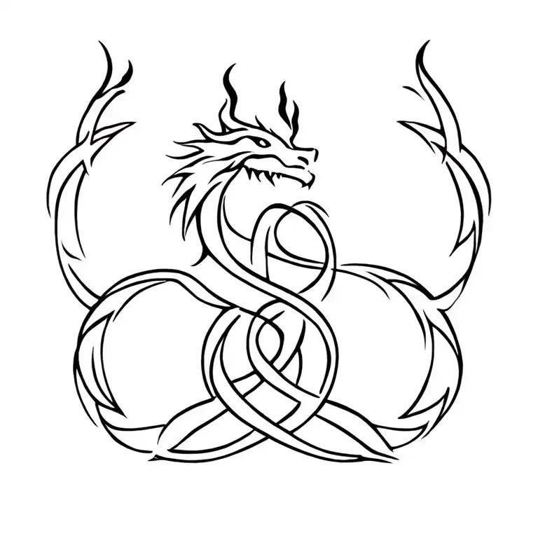celtic fatherhood knot with celtic dragon breathing fire tattoo design idea