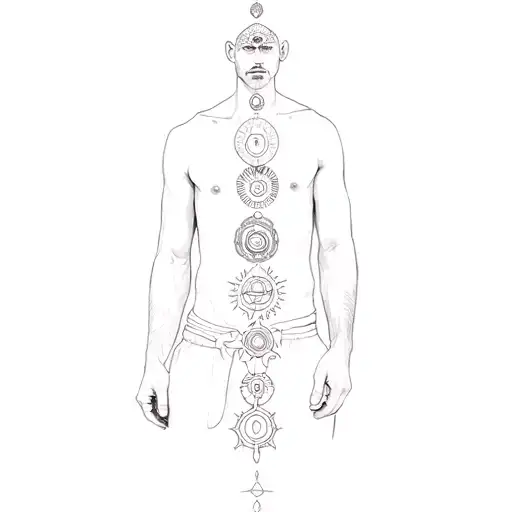 a man with a tattoo on his teicep of the seven chakras tattoo design idea