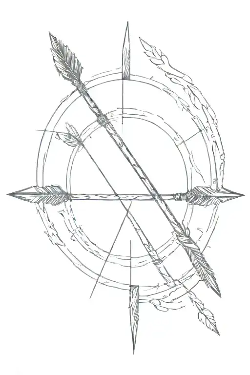 One arrow that starts from the outside border of a circle, without crossing it. The arrow has no feathers. tattoo design idea