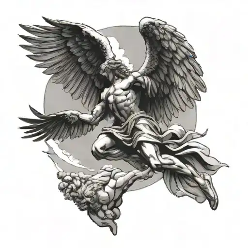 Icarus falling from the sunset tattoo design idea