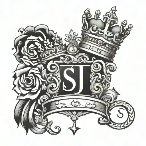 initials of the s j s with a crown representing the matriarchy tattoo design idea