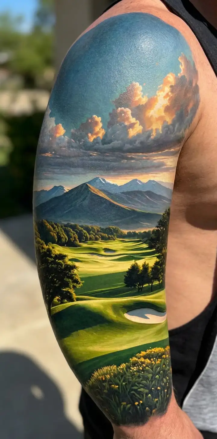 golf course landscape tattoo design idea