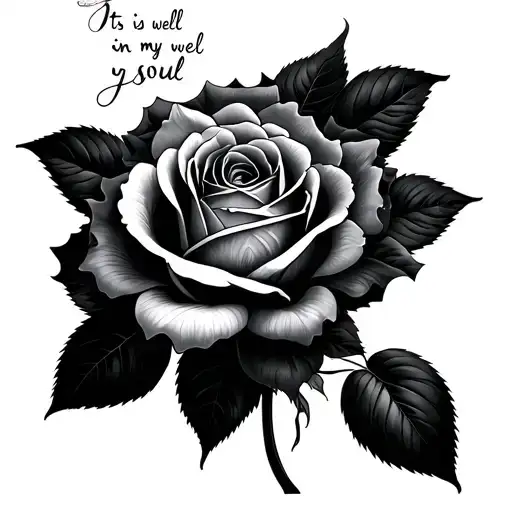 japanese roses with japanese words "its is well in my soul" tattoo design idea