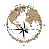 earth globe, a 3d compass star, Latitude 39.103118°N, Longitude 84.512020°W, and my birth date 08/16/1961 tattoo design idea