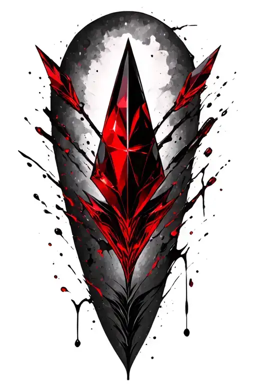 Gothic arrow tattoo, vertical orientation for outer calf. red ruby arrow head. tattoo design idea
