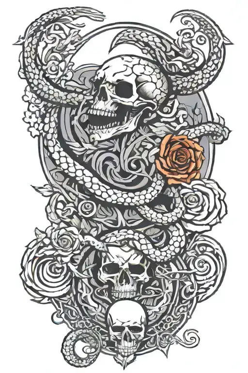 tree snake one pyramid black eagle waterfalls eyeball wheelchair sun, moon ,whale, dragon emersing, yinyang skull roses tattoo design idea