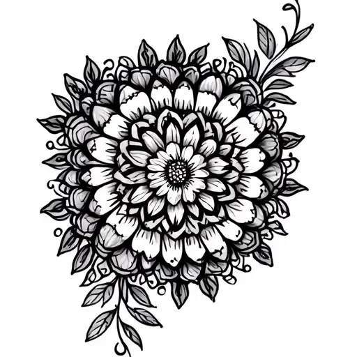 Mandala with flowers and geometric patterns, which covers a large part of the back and down to the hip and buttocks. tattoo design idea