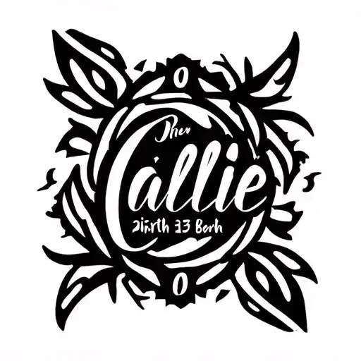 Callie name written with date of birth tattoo design idea