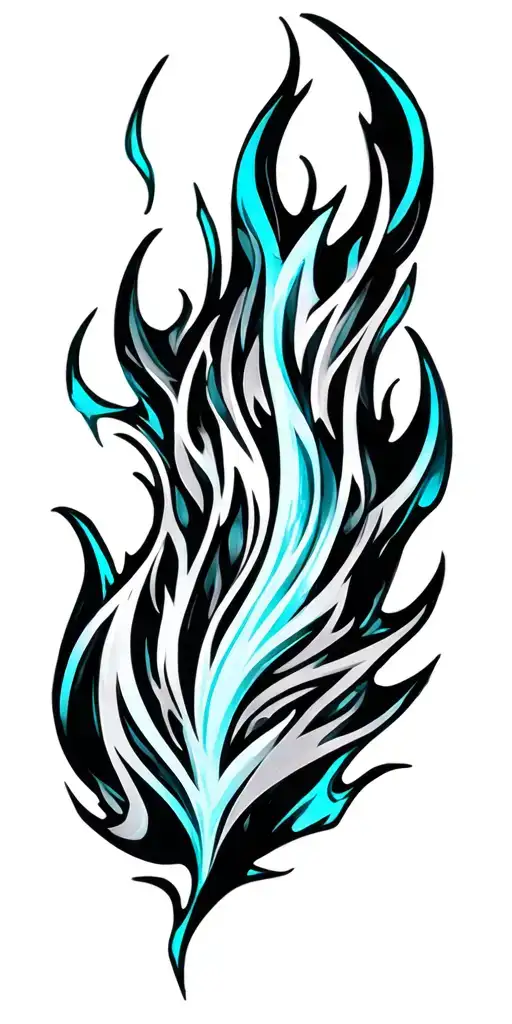 tribal patterns in long flame like structure with a few  light blue colours tattoo design idea
