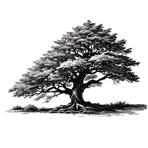 natural-looking tree that transitions from a vibrant, lively side with full leaves and strong branches into a beautifull tattoo design idea