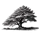 natural-looking tree that transitions from a vibrant, lively side with full leaves and strong branches into a beautifull tattoo design idea