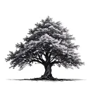 natural-looking tree that transitions from a vibrant, lively side with full leaves and strong branches into a beautifull tattoo design idea