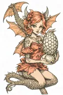 Fairy holding a cracking dragon egg tattoo design idea