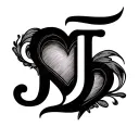 letter j with a heart tattoo design idea