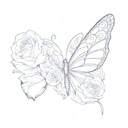 butterfly and roses tattoo design idea