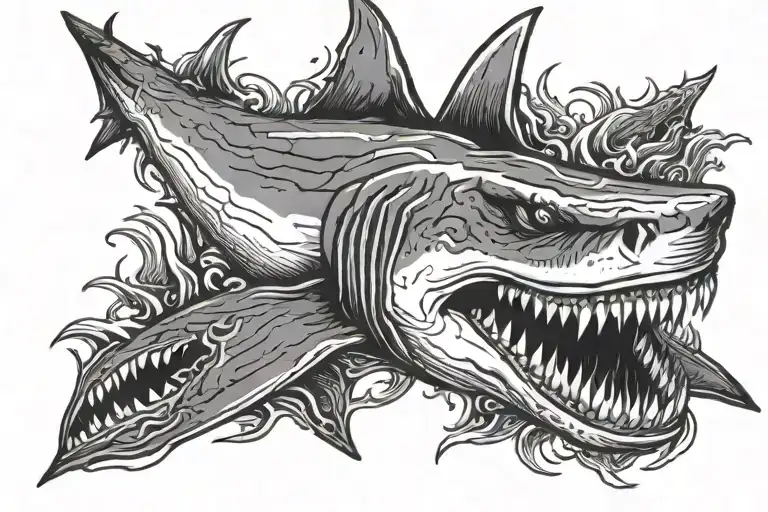 generate a shark with agry face and scary teeth tattoo tattoo design idea