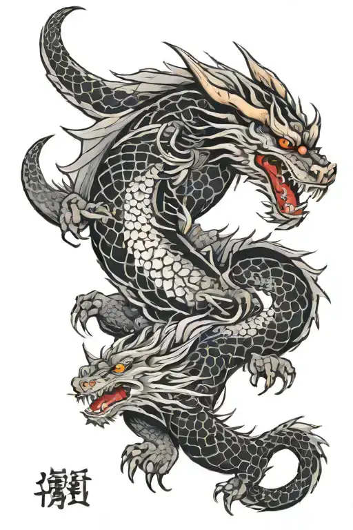 Dragon and wolf tattoo design idea