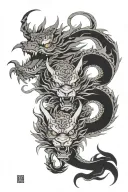 Dragon and wolf tattoo design idea