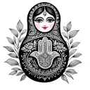 Russian nesting doll with hamsa symbol and flowers  tattoo design idea