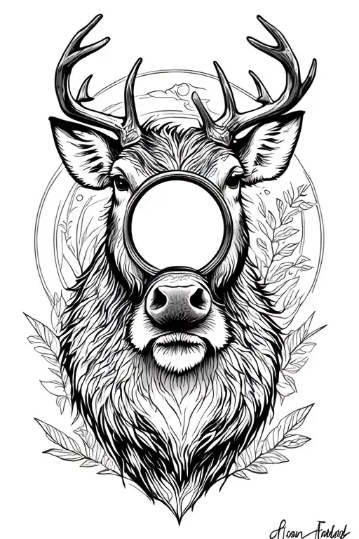 I would like a deer and a boar in a rifle viewfinder and a decor of a nature tattoo design idea