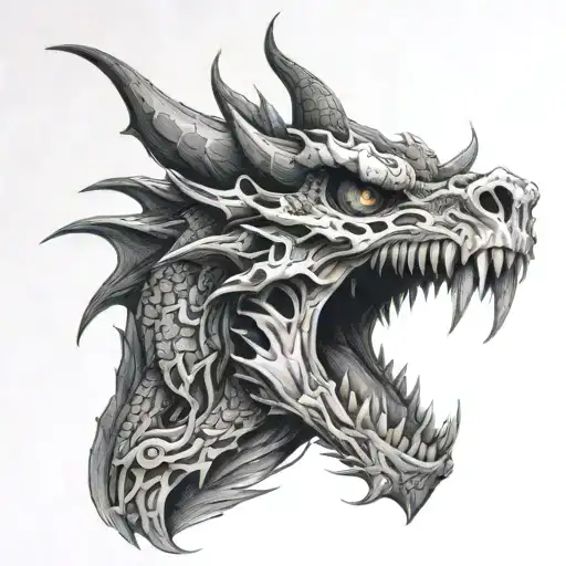 a sleeve of a dead skull dragon dark tattoo design idea