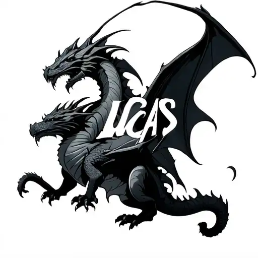 the name Lucas with dragons flying tattoo design idea