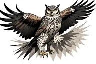 Philippine Eagle flying with owl above a snow leopard tattoo design idea