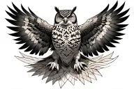 Philippine Eagle flying with owl above a snow leopard tattoo design idea