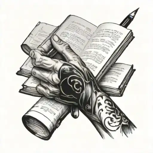 hands wearing MMA wraps holding a book & writing on it with ink pen tattoo design idea