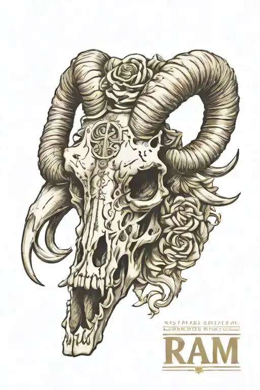 Ram skull with roman numeral date 3/28/23  tattoo design idea