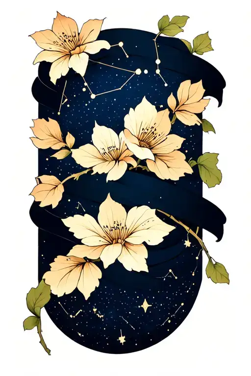 plant vine wrap with sky filled with constellations and stars tattoo design idea