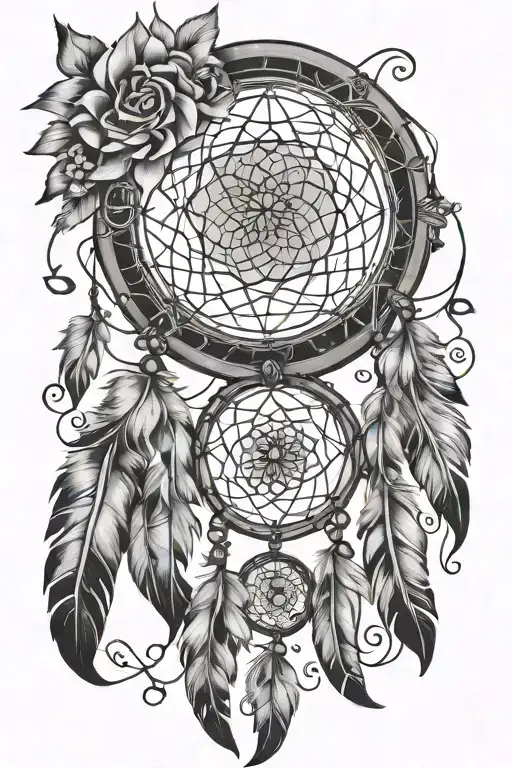 dream catcher entangled with birthday tattoo design idea