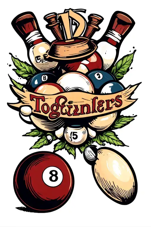 bowling and billiards incorporated togerher withe designs and initials TG  tattoo design idea