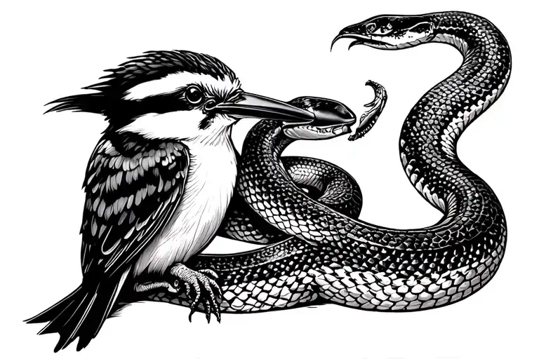 Kookaburra eating a snake tattoo design idea
