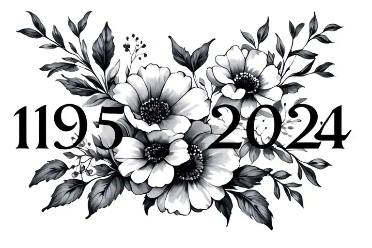 1955 and 2024 roman numerals with flowers  tattoo design idea