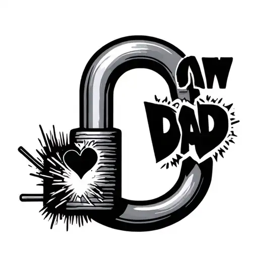 "DAD" man welding with heart shaped lock tattoo design idea