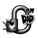 "DAD" man welding with heart shaped lock tattoo design idea