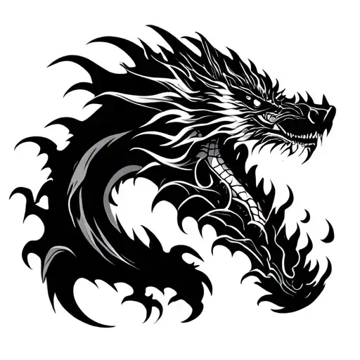 dragon breathing fire stencil tattoo design idea